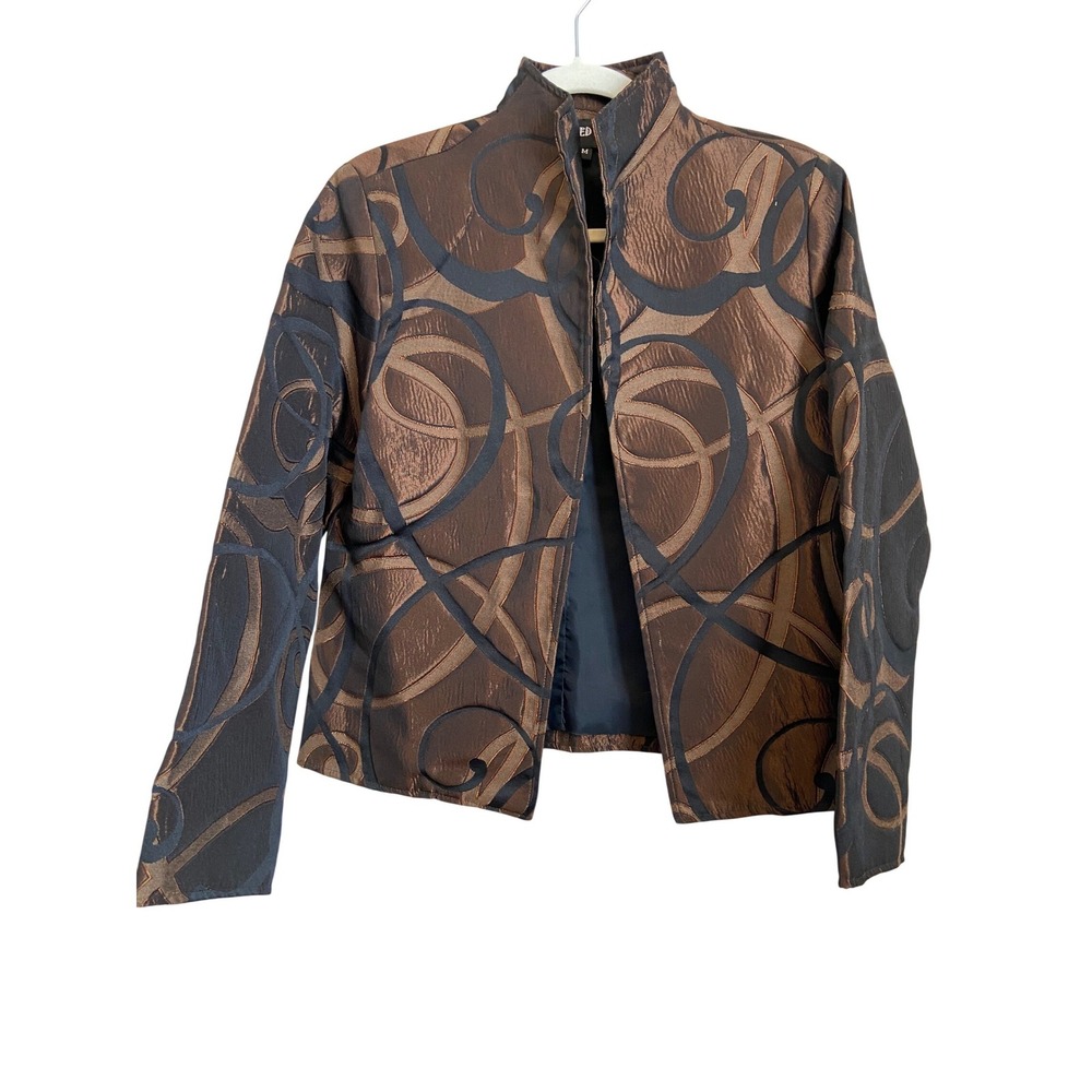 Painted Pony Womens Bronze Abstract‎ Swirl Jacquard Open Front Jacket Medium USA